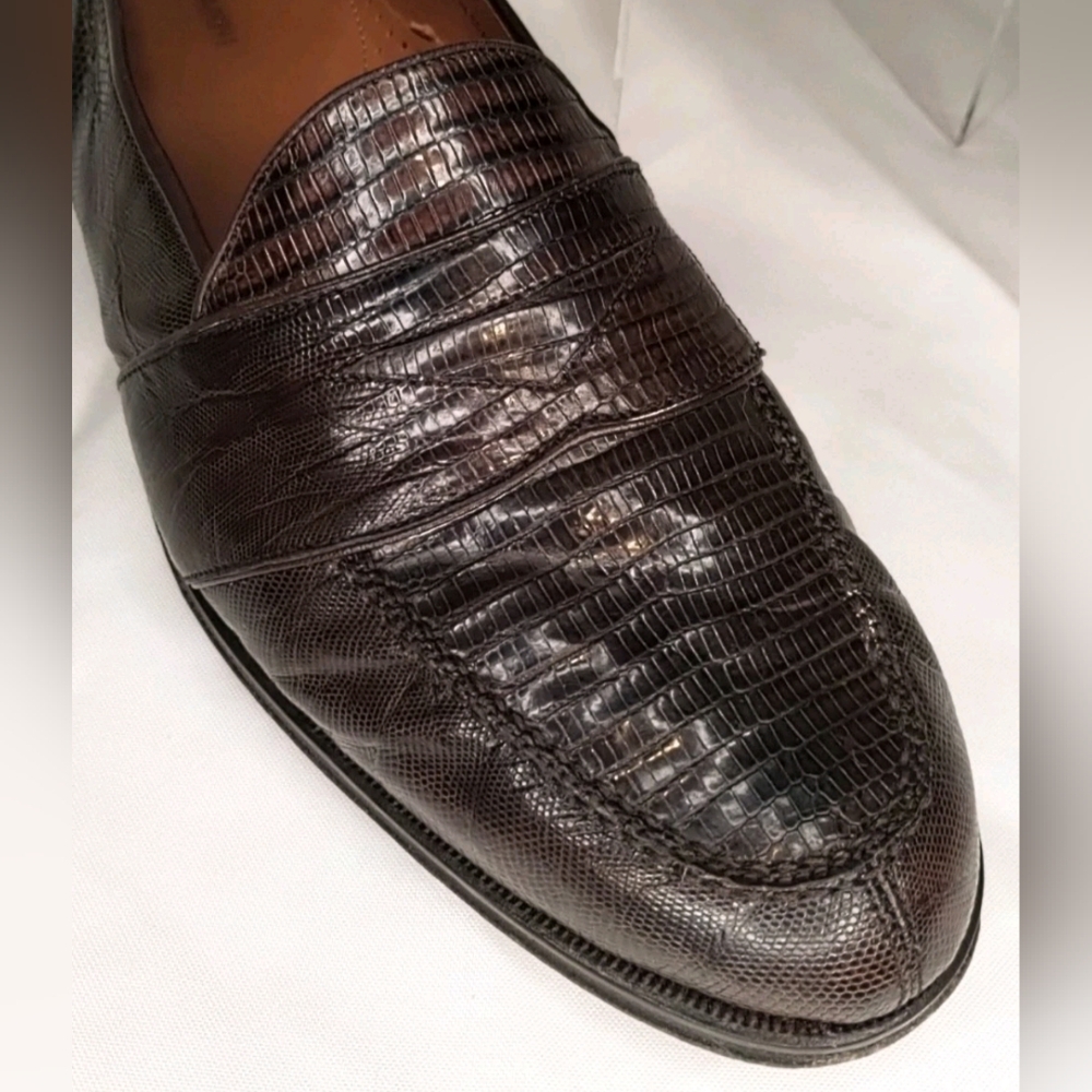 Magnanni Mens Lizard Leather Penny Loafers Shoes SZ 13 M Dark Brown Spain